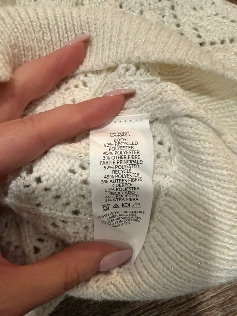 The Children's Place Girls 4 Cream Openwork Glimmer Crewneck Sweater